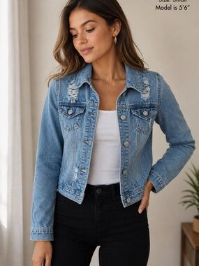 Wax Jeans Light Wash Distressed Denim Jacket - Casual Cropped Jean Jacket